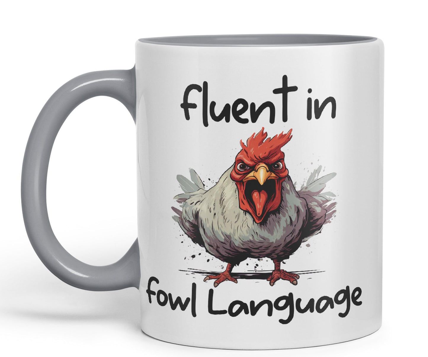 Fluent in Fowl Language Rooster cockerel Joke sarkasm Sarcastic Ceramic Coloured Mug Cup for Tea Coffee Hot Brew 330ml 11Oz Gift