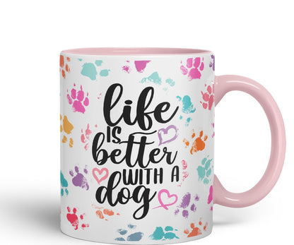 Vixar Life is Better with a Dog Coloured Ceramic Mug Cup Gift 330ml 11oz Work Office Tea Coffee