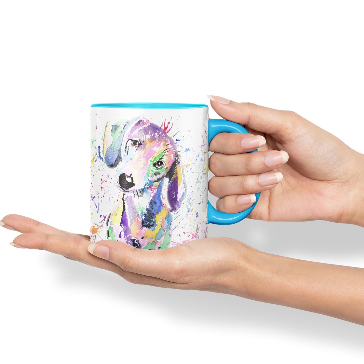 Vixar Dachshund Dog Sausage Wiener Badger Pet Watercolour Rainbow Art Ceramic 330 ml Coloured Mug Cup Gift Birthday Work Office Christmas Tea Coffee