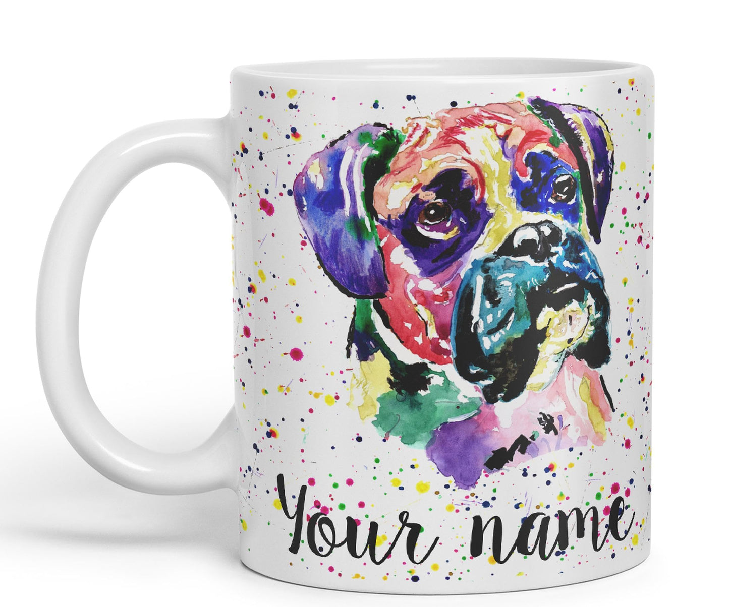 Vixar Personalised with Your Text Boxer Bully Dog Pet Animals Watercolour Art Coloured Ceramic Mug Cup Gift 330ml 11oz Custom Work Office Tea Coffe