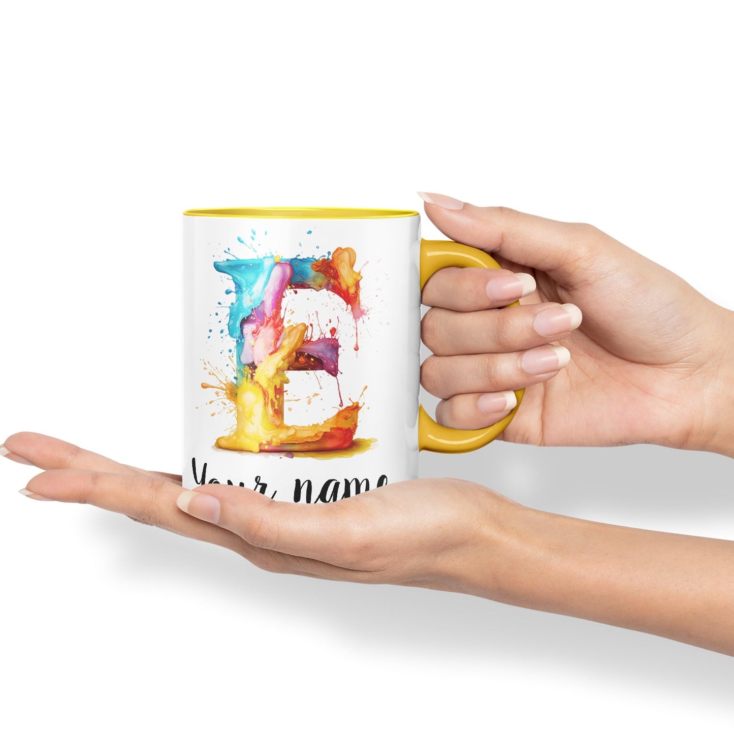 Personalised Letter E mug, Alphabet cusomized custom your Letter E Monogram watercolour Ceramic Coloured Mug Cup for Tea Coffee Hot brew 330ml 11Oz Gift