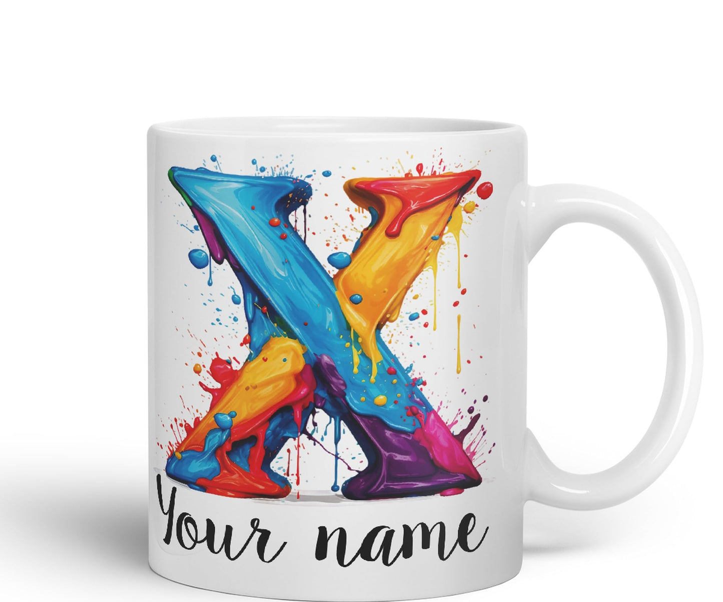 Personalised Letter X mug, Alphabet cusomized custom Letter X Monogram watercolour Ceramic Coloured Mug Cup for Tea Coffee Hot brew 330ml 11Oz Gift