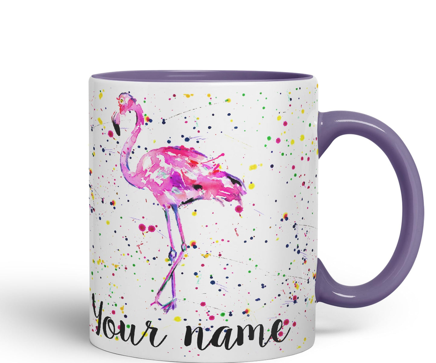 Vixar Personalised with Your Text Flamingo Bird Animals Watercolour Art Coloured Ceramic Mug Cup Gift 330ml 11oz Custom Work Office Tea Coffee