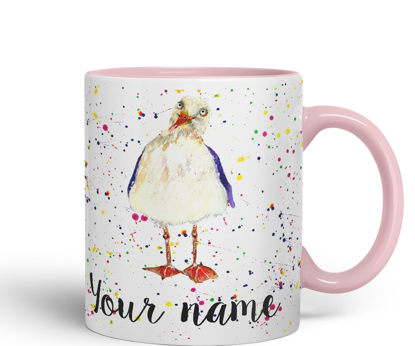 Personalised mug with Your Text name Seagull Sea Bird animals Watercolour Art Coloured Ceramic Mug Cup Gift 330ml 11oz Custom Work Office Tea Coffee