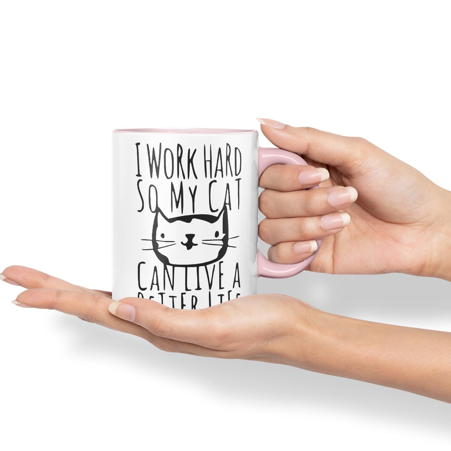 Vixar I Work Hard So My Cat Can Live A Better Life Cat Kitten Ceramic 330 ml Coloured Mug Cup Gift Tea Coffee Christmas Office Home Joke