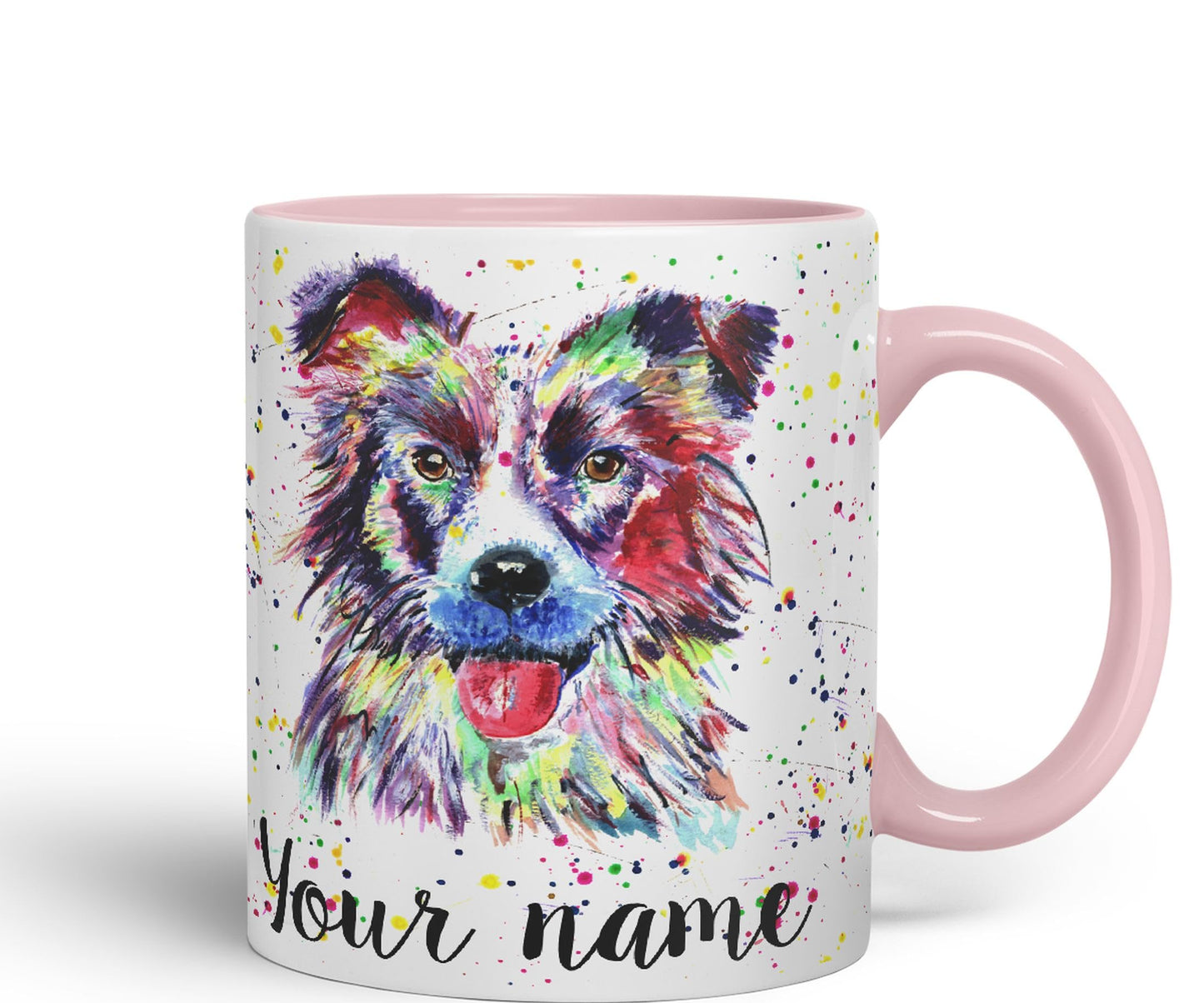 Vixar Personalised with Your Text Border Collie Dog Pet Animal Watercolour Art Coloured Ceramic Mug Cup Gift 330ml 11oz Custom Work Office Tea Coffee