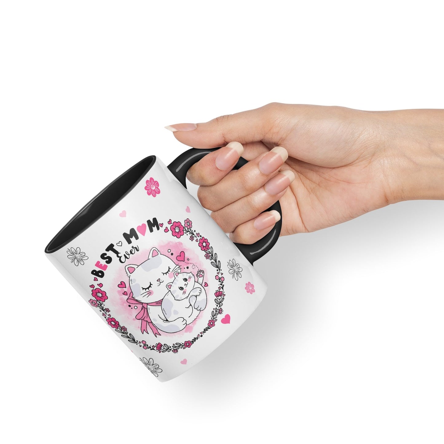 Vixar Best Mum Ever Cat with Kitten Ceramic Coloured Mug Cup Gift Tea Coffee Christmas Office Home