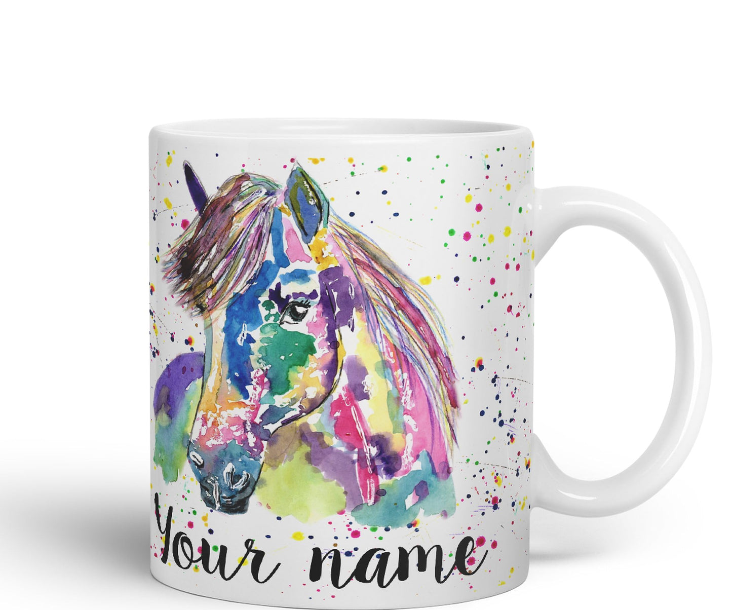 Vixar Personalised with Your Text Pony Small Horse Farm Animals Watercolour Art Coloured Ceramic Mug Cup Gift 330ml 11oz Custom Work Office Tea Coffee (O1)