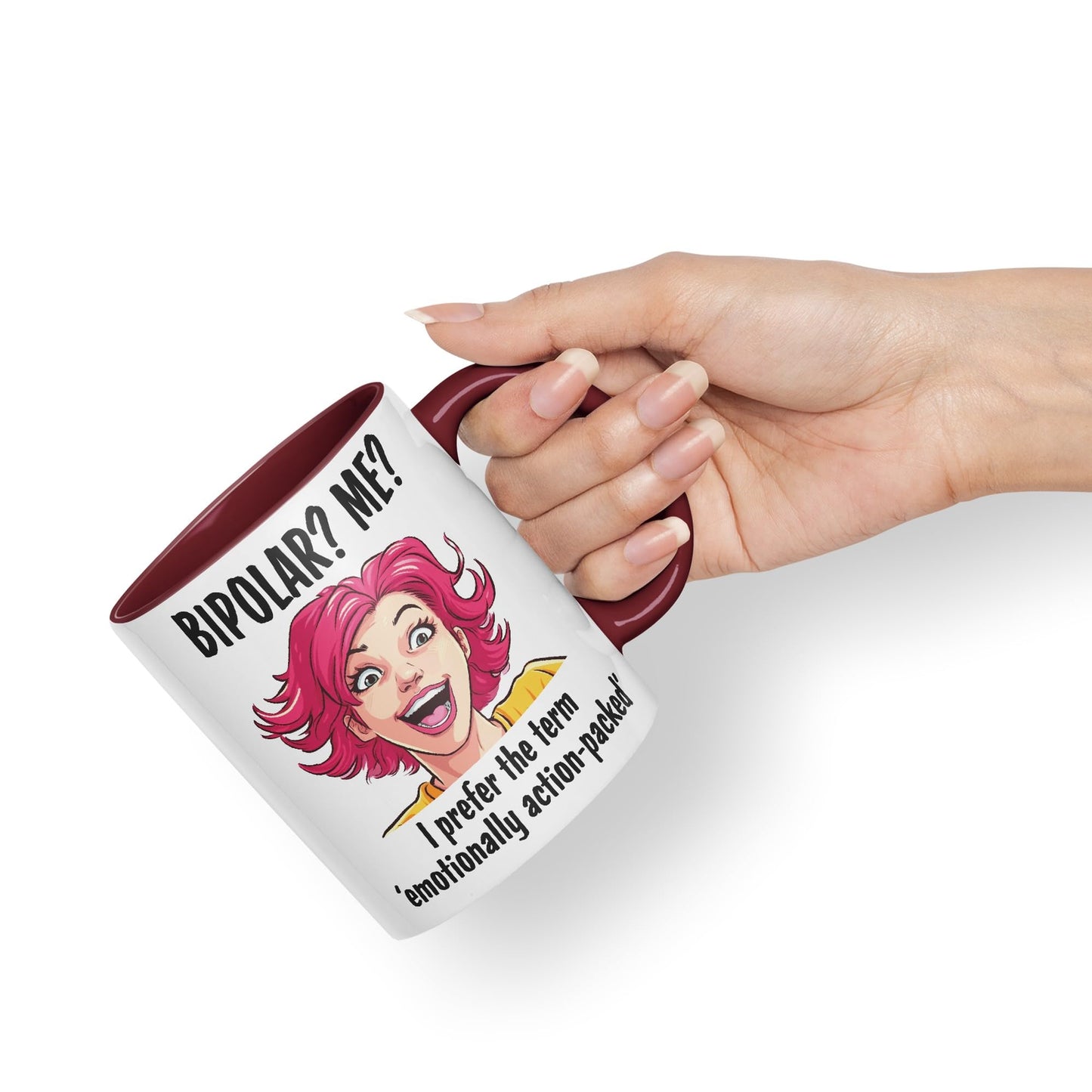 Bipolar? Me? I Prefer The Term Emotionally Action-Packed Joke Ceramic Coloured Mug Cup for Tea Coffee Hot Brew 330ml 11Oz