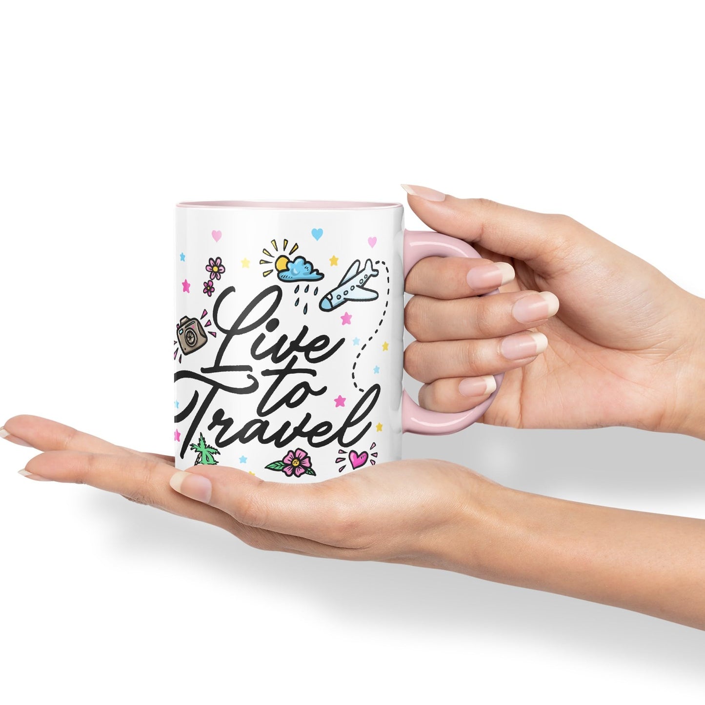 Vixar I Love Travel Live to Travel Coloured Ceramic Mug Cup Gift 330ml 11oz Work Office Tea Coffee Gift Traveler