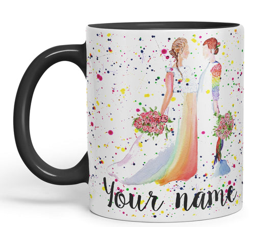 Vixar Personalised with Your Text Wedding Mrs and Mrs Pride Lesbian Art Coloured Ceramic Mug Cup Gift 330ml 11oz Custom Work Office Tea Coffee