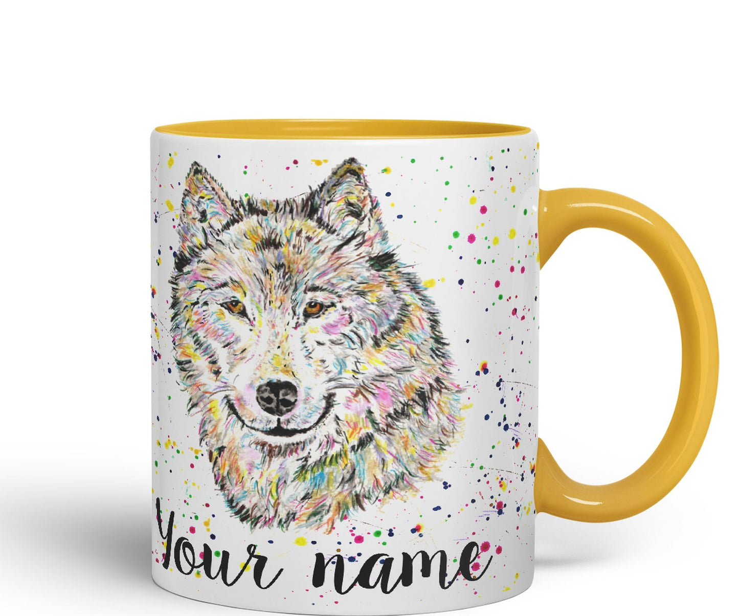 Vixar Personalised with Your Text Wolf Wolves Wildlife Animals Watercolour Art Coloured Ceramic Mug Cup Gift 330ml 11oz Custom Work Office Tea Coffee (O2)