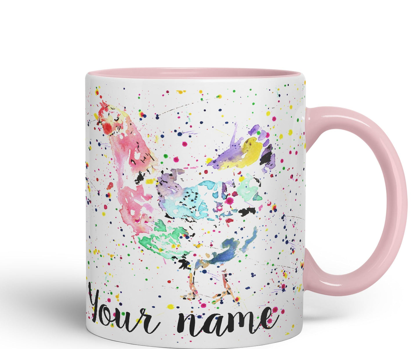 Vixar Personalised with Your Text Chicken Hen Farm Watercolour Art Coloured Ceramic Mug Cup Gift 330ml 11oz Custom Work Office Tea Coffee