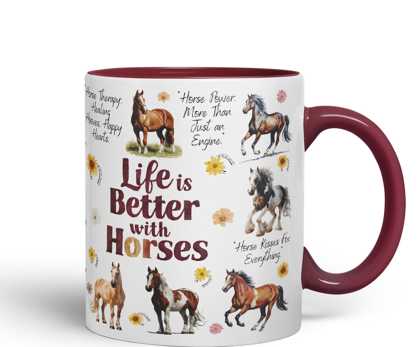 Life is better with Horses horse joke Ceramic Coloured Mug Cup for Tea Coffee Hot brew 330ml 11Oz Gift