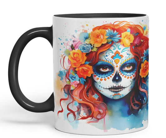 Sugar Skull and Roses Ceramic Coloured Mug Cup for Tea Coffee Hot Brew 330ml 11Oz Gift sk12