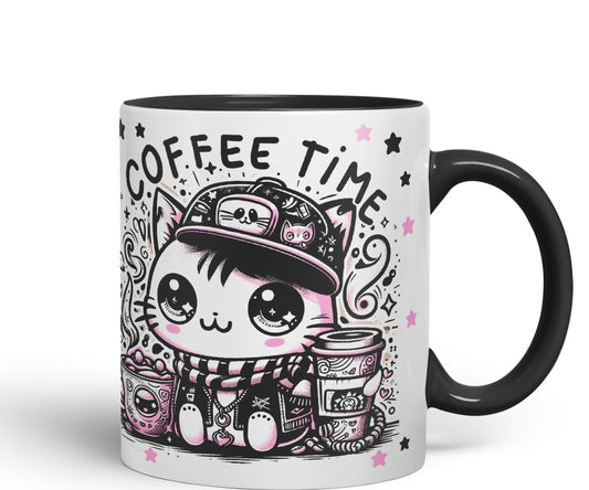 Coffee Time cat Kitten Joke sarkasm Sarcastic Ceramic Coloured Mug Cup for Tea Coffee Hot Brew 330ml 11Oz Gift V2BW