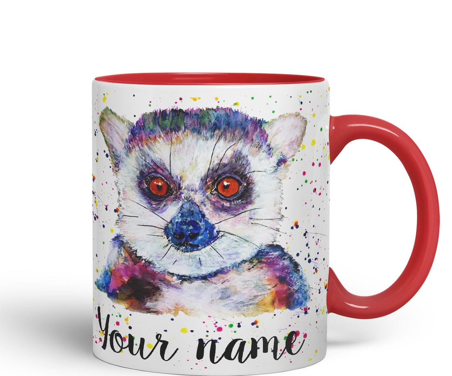 Vixar Personalised with Your Text Lemur Animals Watercolour Art Coloured Ceramic Mug Cup Gift 330ml 11oz Custom Work Office Tea Coffee