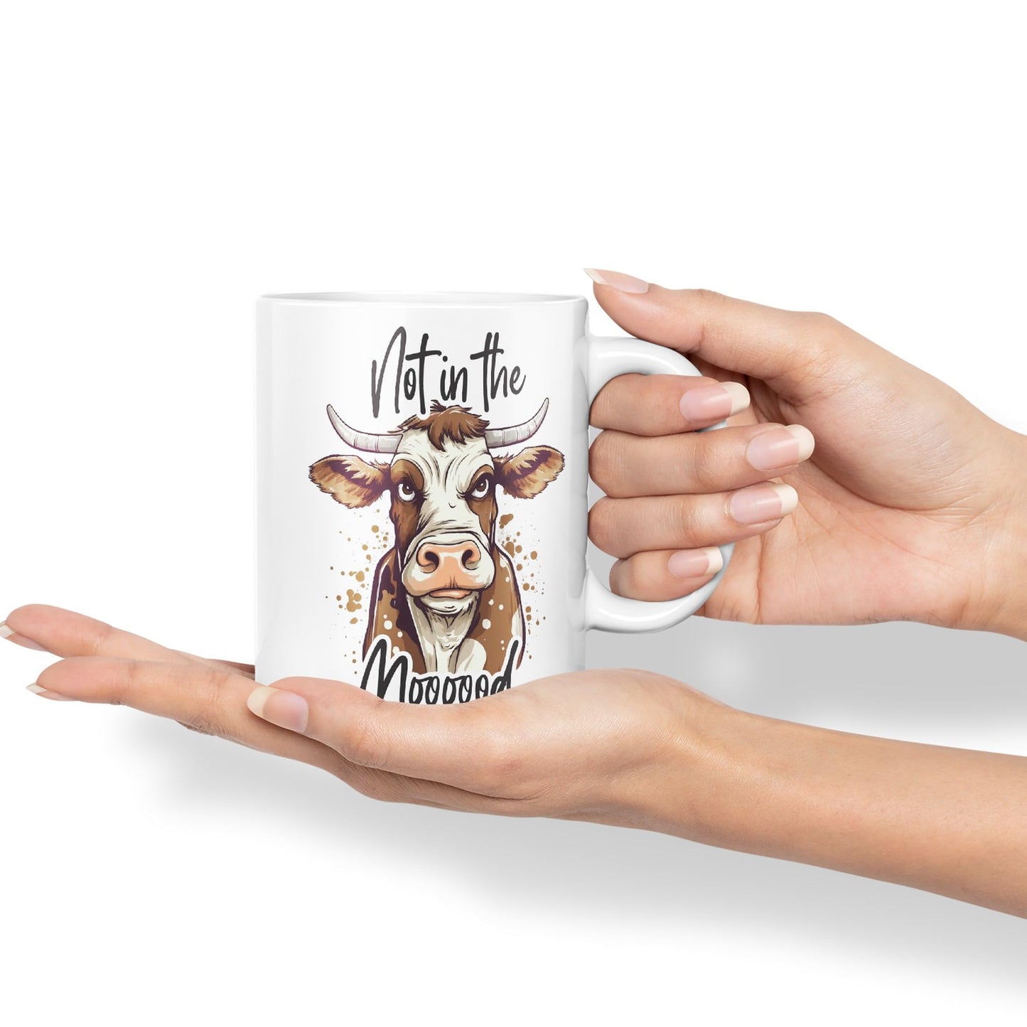 Not in The Moooood Cow Joke sarkasm Sarcastic Ceramic Coloured Mug Cup for Tea Coffee Hot Brew 330ml 11Oz Gift