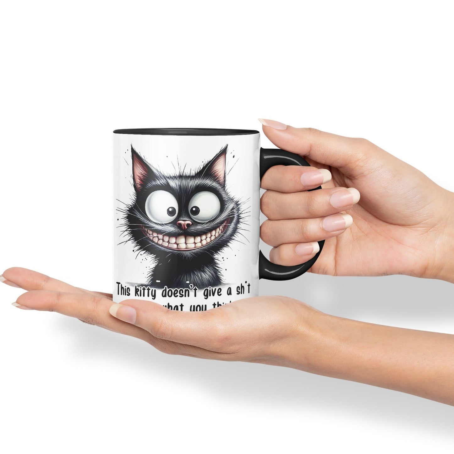 This Kitty Doesn't give a sh.. About What You Think cat Joke sarkasm Sarcastic Ceramic Coloured Mug Cup for Tea Coffee Hot Brew 330ml 11Oz Gift