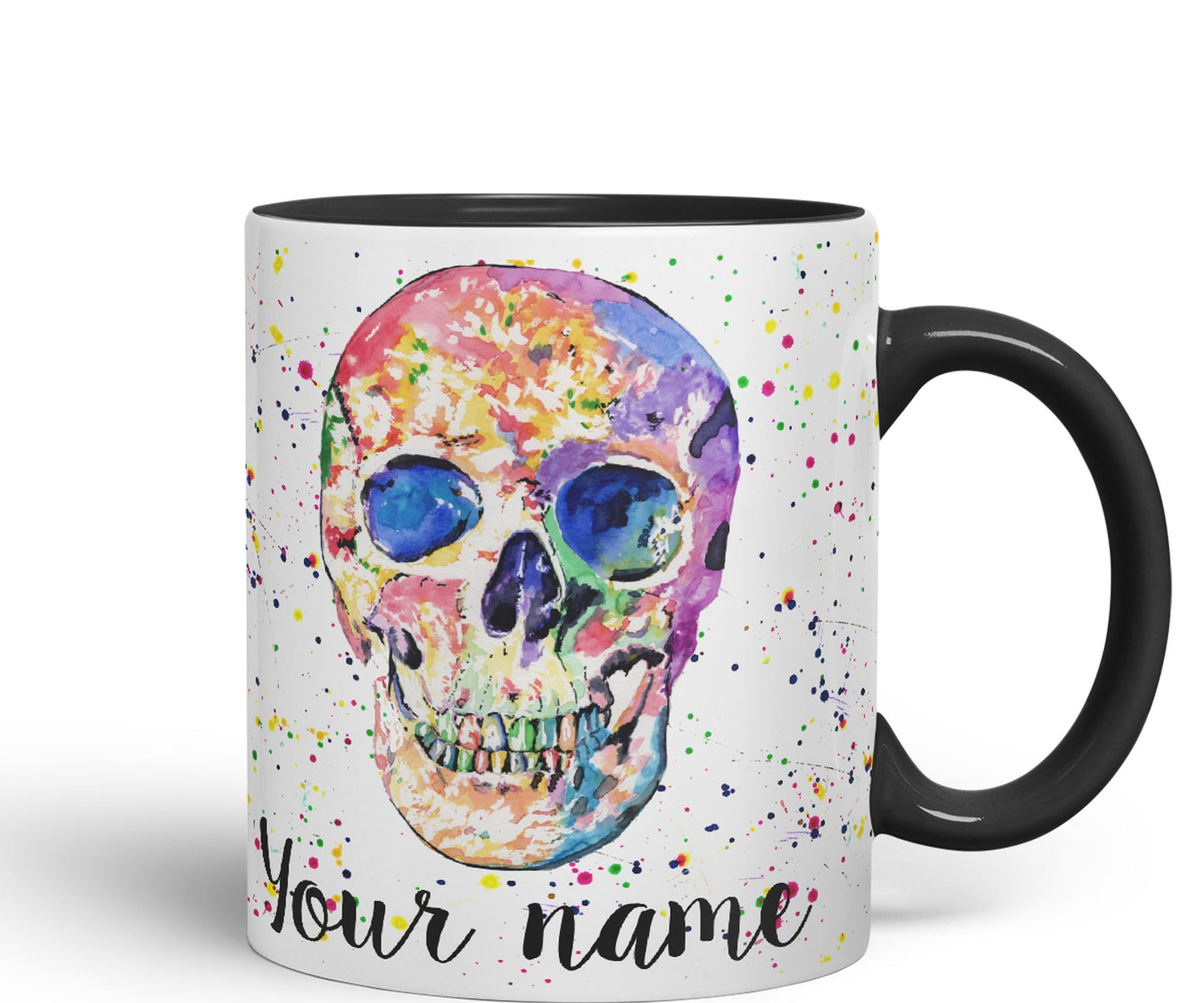 Vixar Personalised with Your Text Skull Front Art Coloured Ceramic Mug Cup Gift 330ml 11oz Custom Work Office Tea Coffee