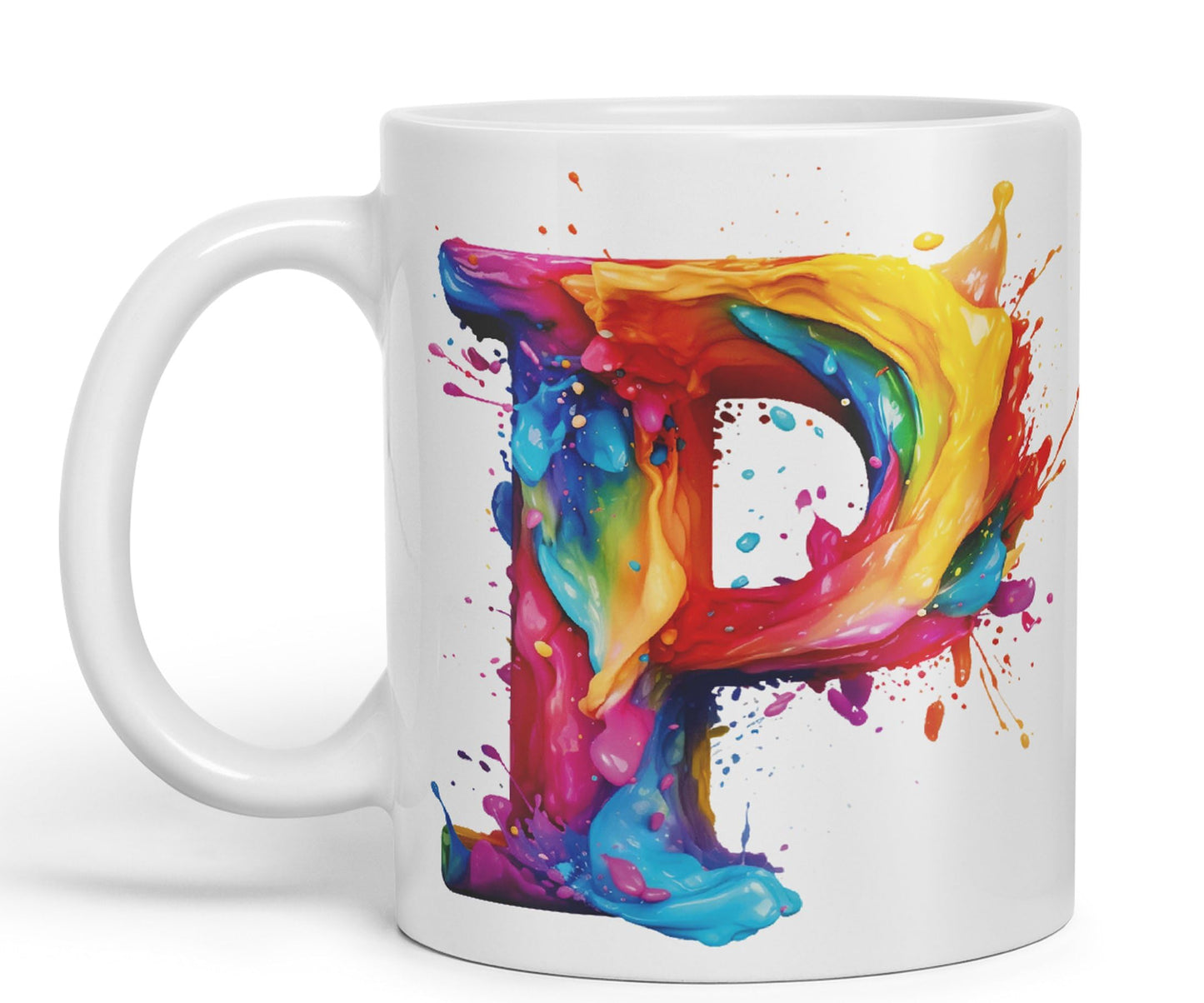 Letter P mug, Alphabet Letter P Monogram watercolour Ceramic Coloured Mug Cup for Tea Coffee Hot brew 330ml 11Oz Gift