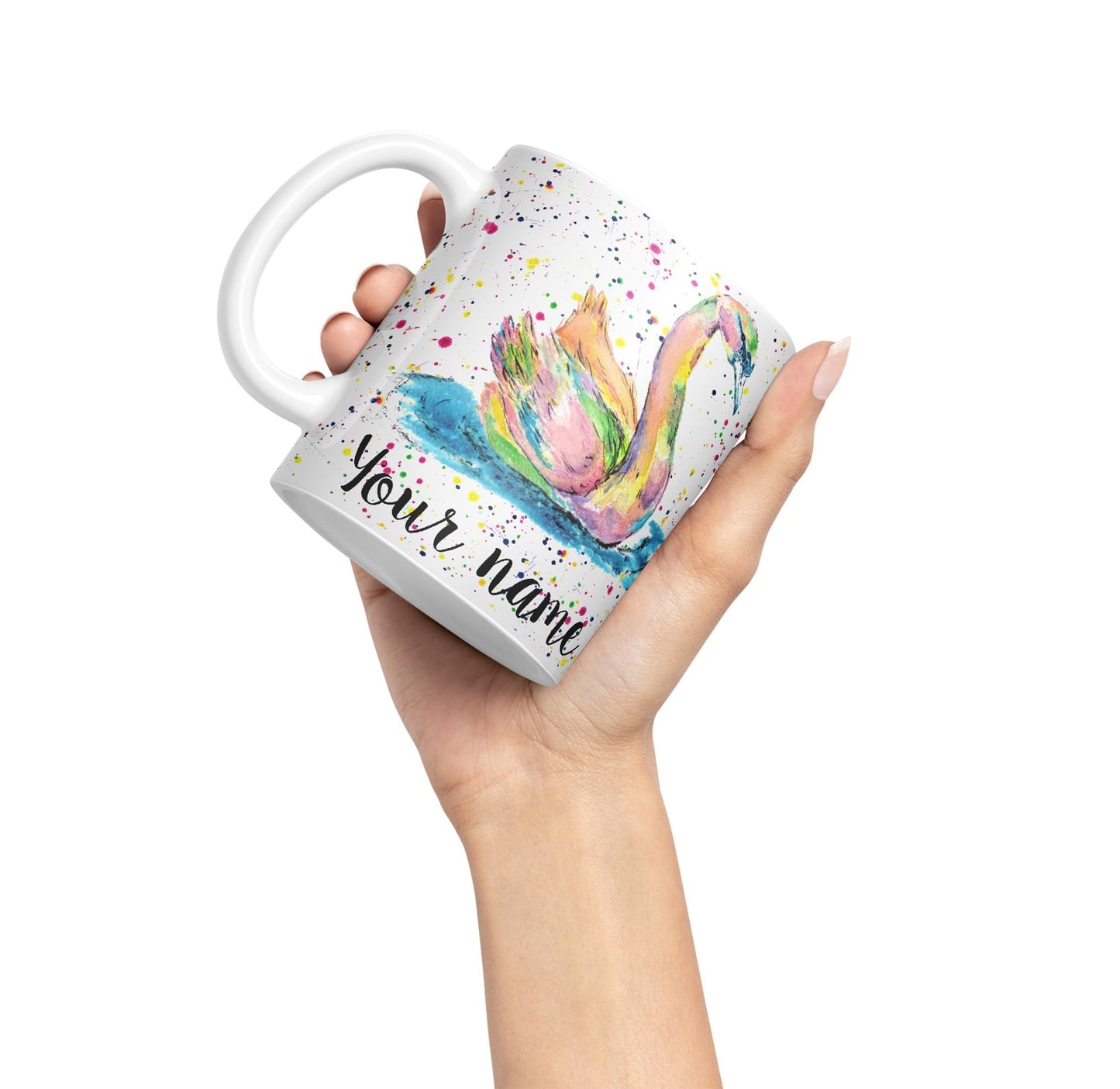 Vixar Personalised with Your Text Swan Bird Animals Watercolour Art Coloured Ceramic Mug Cup Gift 330ml 11oz Custom Work Office Tea Coffee (O2)