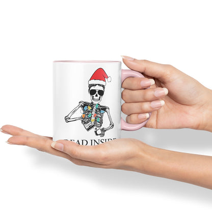 Dead Inside but Coffeinated Christmas Skull Sarcastic Joke Ceramic Coloured Mug Cup for Tea Coffee Hot Brew 330ml 11Oz