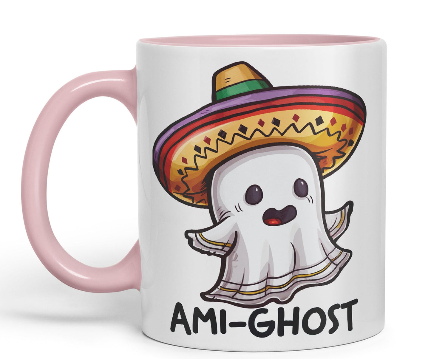 Ami-Ghost, Mexican hat Ghost Joke sarkasm Sarcastic Ceramic Coloured Mug Cup for Tea Coffee Hot Brew 330ml 11Oz Gift