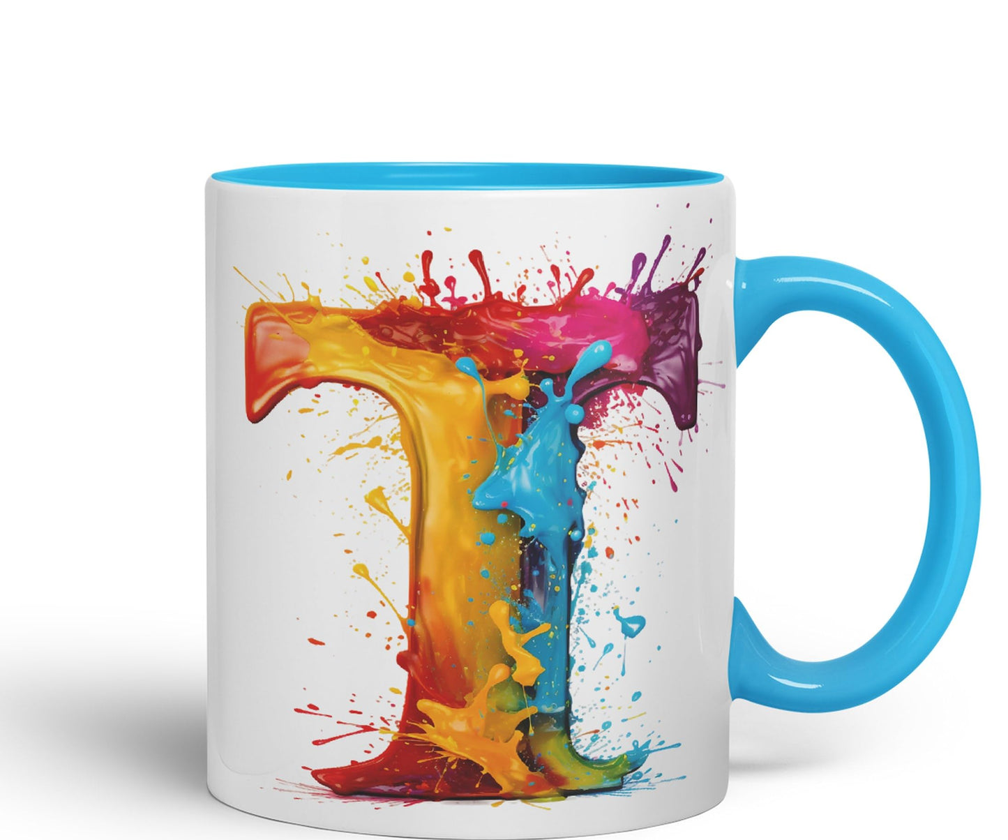 Letter T mug, Alphabet Letter T Monogram watercolour Ceramic Coloured Mug Cup for Tea Coffee Hot brew 330ml 11Oz Gift
