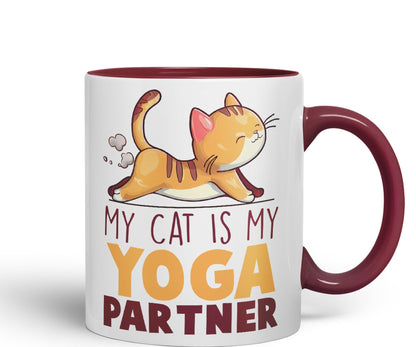 My cat is My Yoga Partner, cat Sarcastic Joke Ceramic Coloured Mug Cup for Tea Coffee Hot Brew 330ml 11Oz