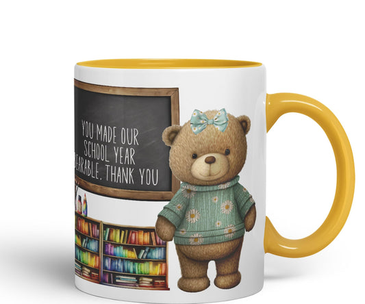 Vixar Teddy Bear Mrs Teacher Gift Women Ceramic Mug Coloured Mug Cup Gift end of School Tea Coffee