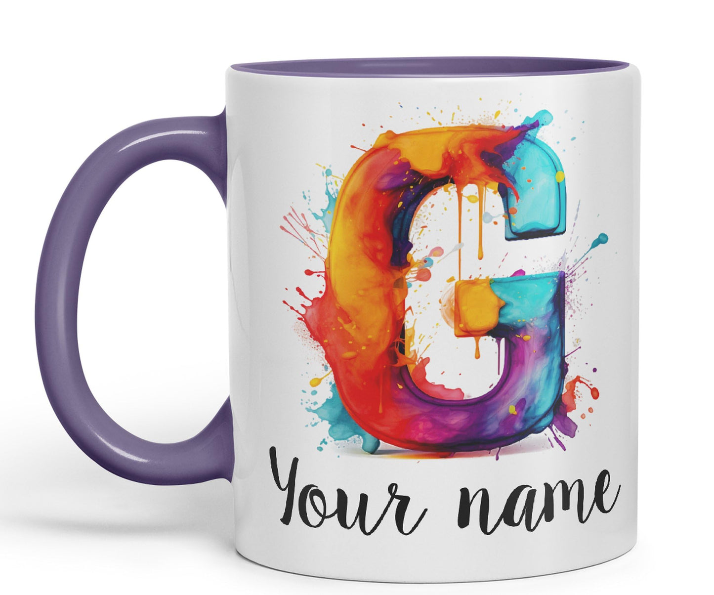 Personalised Letter G mug, Alphabet cusomized custom your Letter G Monogram watercolour Ceramic Coloured Mug Cup for Tea Coffee Hot brew 330ml 11Oz Gift