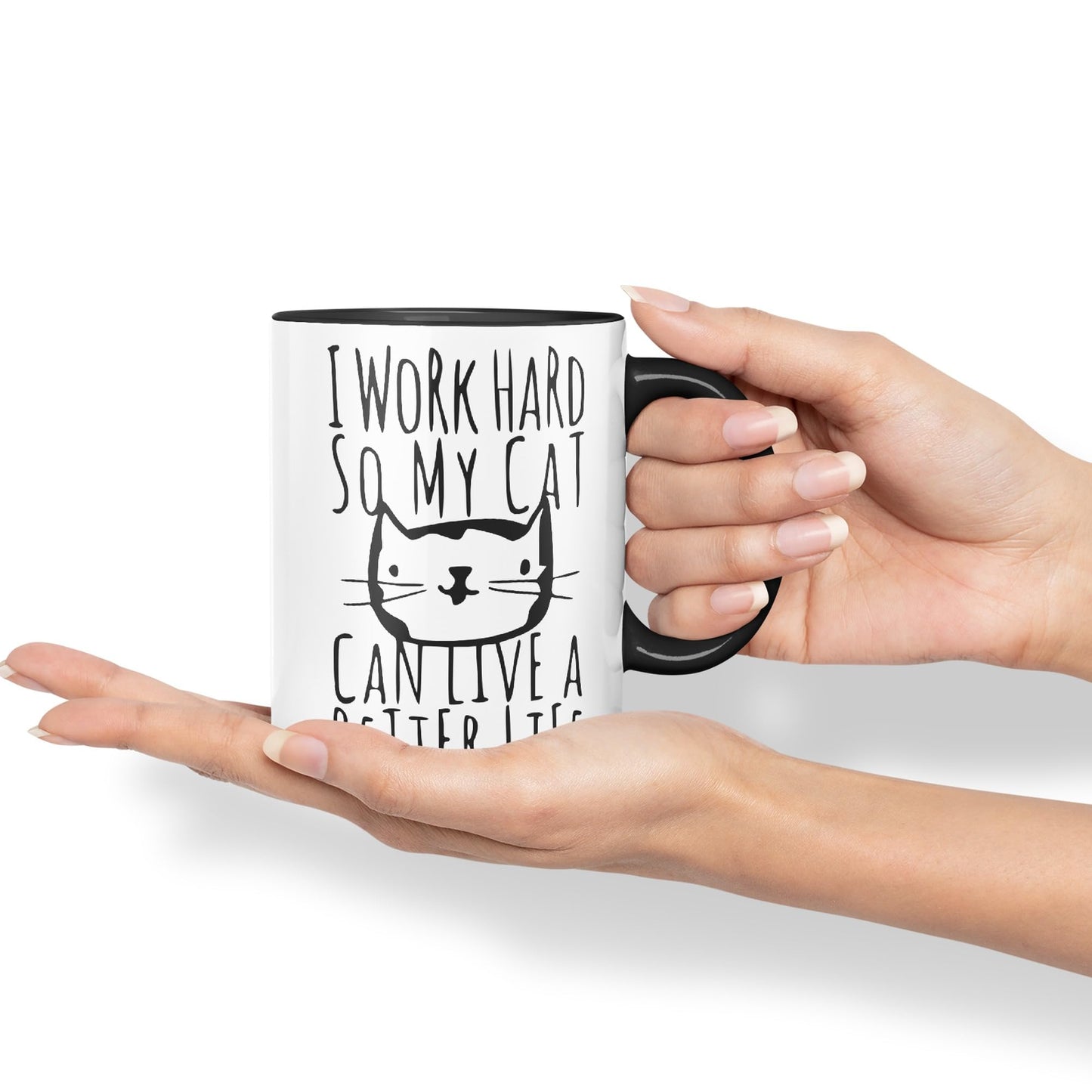 Vixar I Work Hard So My Cat Can Live A Better Life Cat Kitten Ceramic 330 ml Coloured Mug Cup Gift Tea Coffee Christmas Office Home Joke