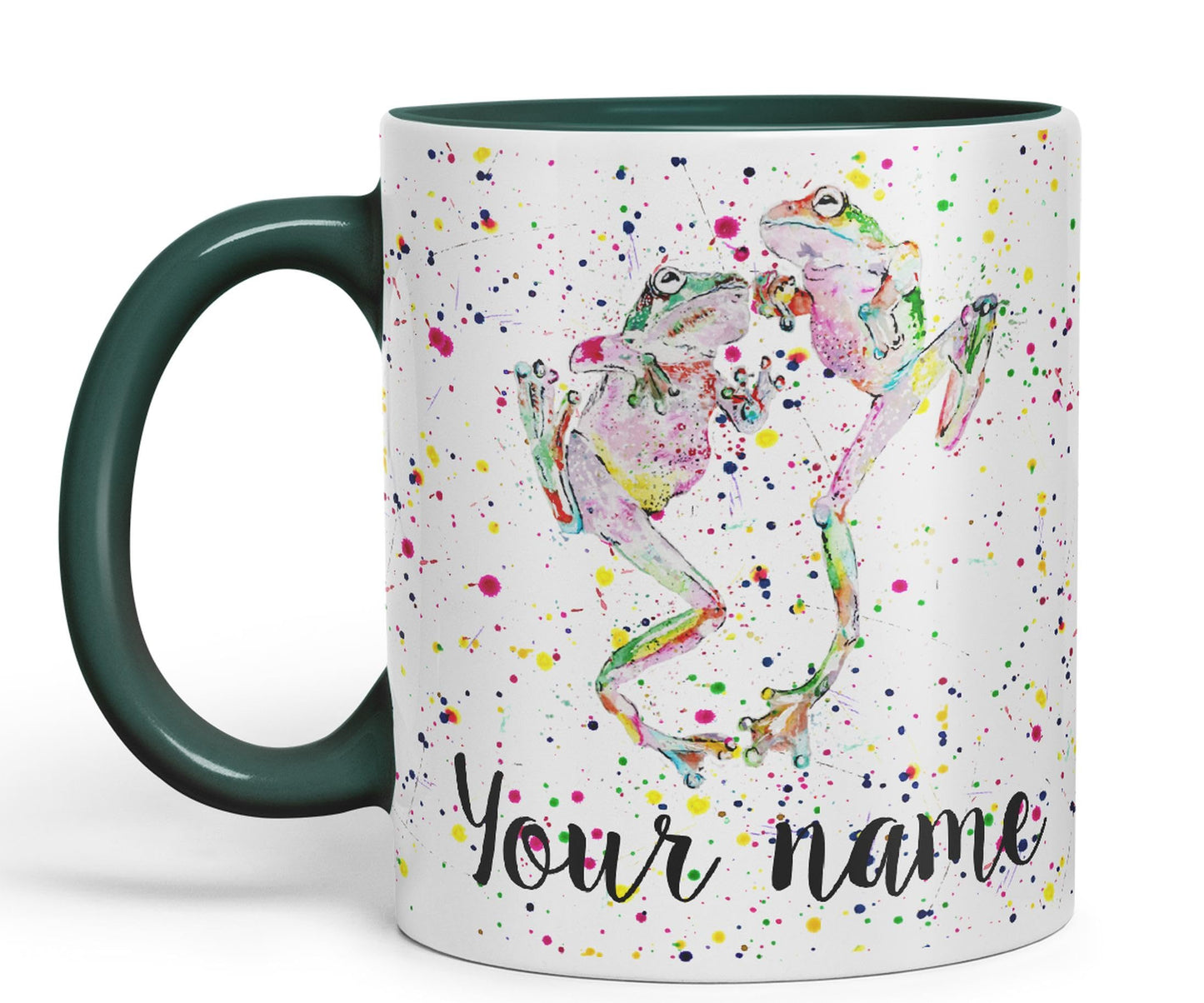 Personalised mug with Your Text name dancing Frogs Frog animals Watercolour Art Coloured Ceramic Mug Cup Gift 330ml 11oz Custom Work Office Tea Coffee