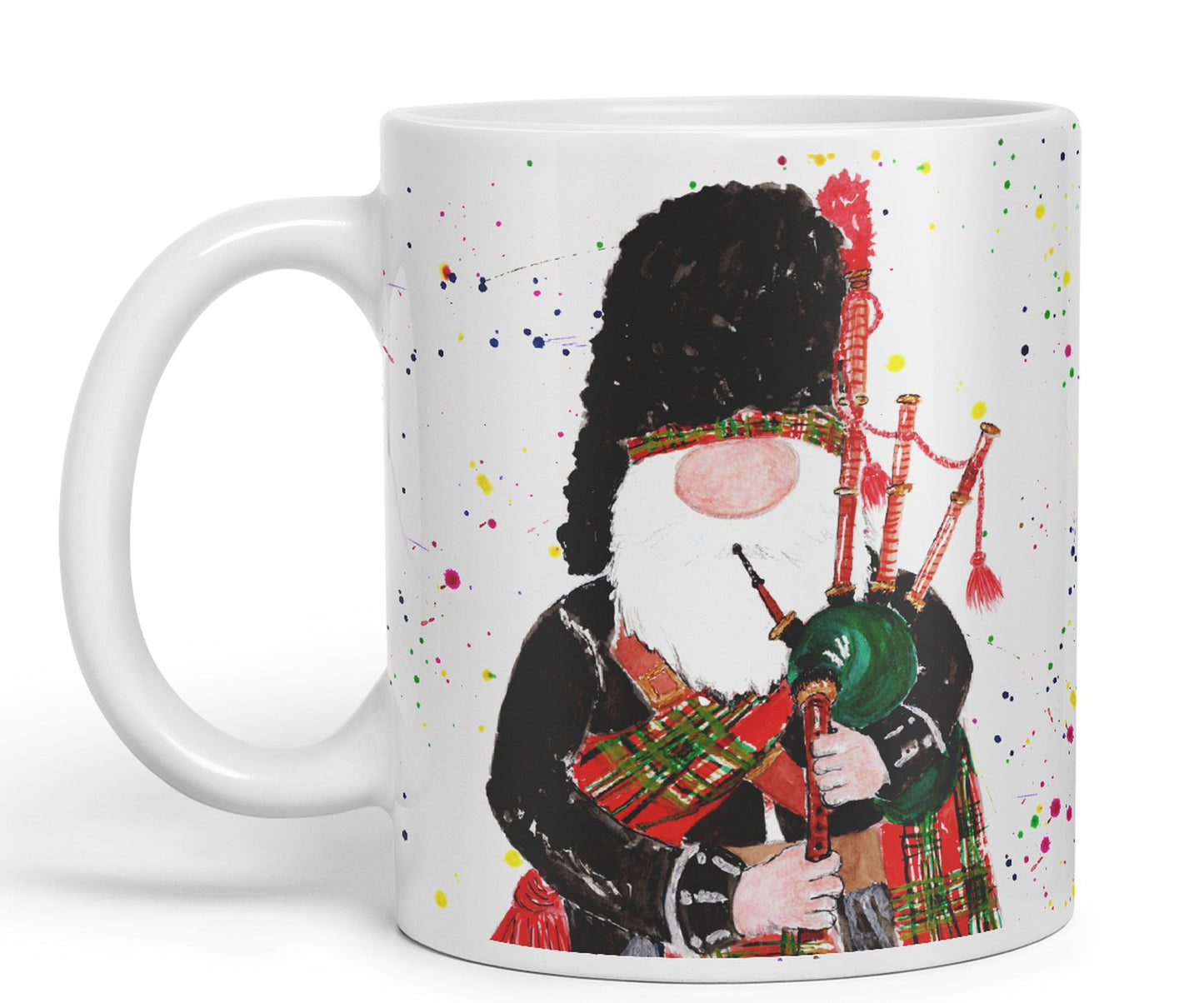 Vixar Scottish Bagpiping Gonk Tomte Watercolour Art Coloured Ceramic 330 ml Mug Cup Gift Birthday Work Office Tea Coffee