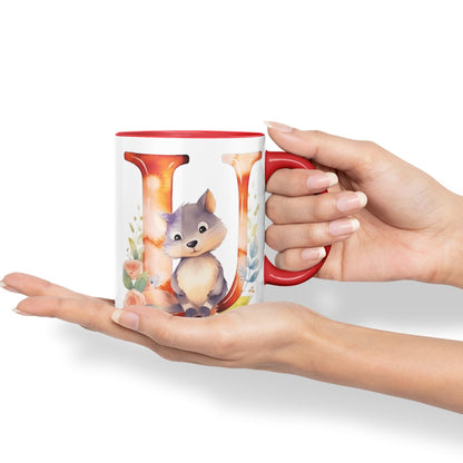 Letter U mug, Animals Alphabet Letter U Monogram animal for kids Ceramic Coloured Mug Cup for Tea Coffee Hot brew 330ml 11Oz Gift