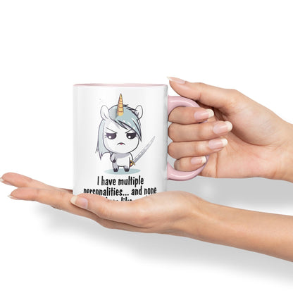 I Have Multiple personalities.. and None of Them Like You, Unicorn Sarcastic Joke Ceramic Coloured Mug Cup for Tea Coffee Hot Brew 330ml 11 Oz