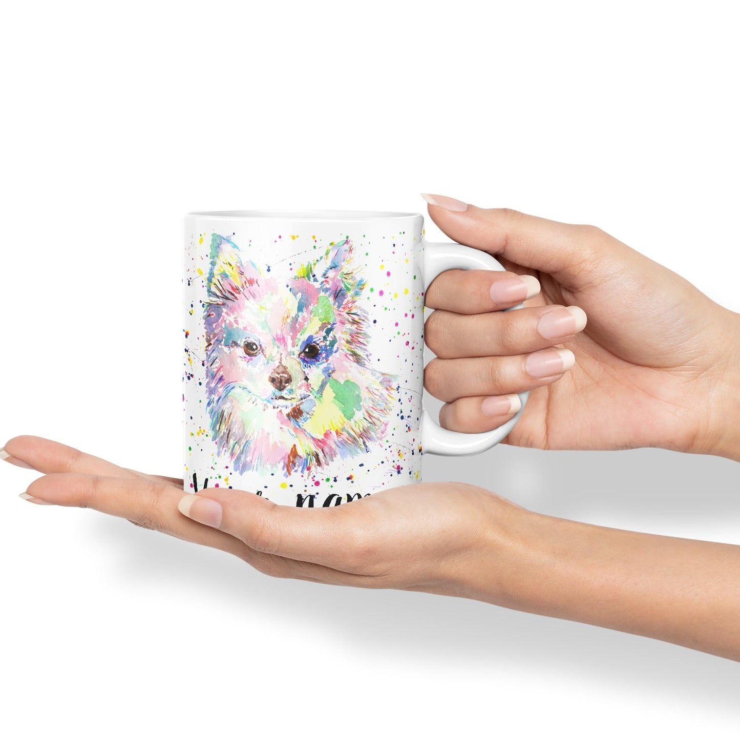 Vixar Personalised with Your Text Chihuahua Long Hair Dog Pet Animals Watercolour Art Coloured Ceramic Mug Cup Gift 330ml 11oz Custom Work Office Tea Coffee