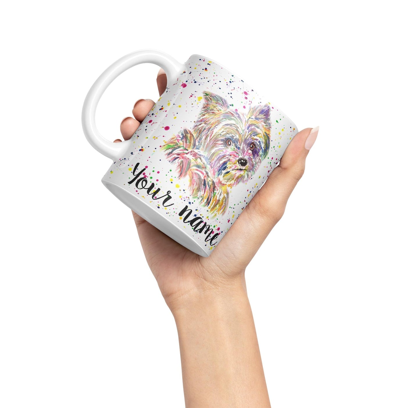 Vixar Personalised with Your Text Yorkshire Terrier Yorkie York Dog Pet Animals Watercolour Art Coloured Ceramic Mug Cup Gift 330ml 11oz Custom Work Office Tea Coffee (O2)