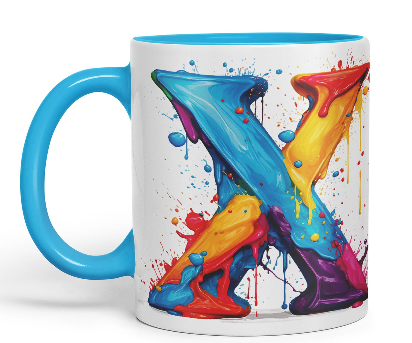 Letter X mug, Alphabet Letter X Monogram watercolour Ceramic Coloured Mug Cup for Tea Coffee Hot brew 330ml 11Oz Gift