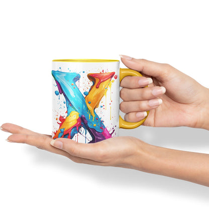 Letter X mug, Alphabet Letter X Monogram watercolour Ceramic Coloured Mug Cup for Tea Coffee Hot brew 330ml 11Oz Gift