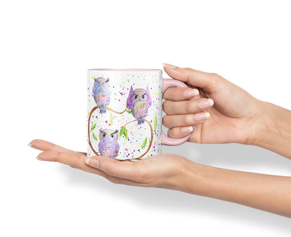 Vixar Owl Owls See Hear Speak no Evil Bird Animals Watercolour Art Coloured Mug Cup Gift Birthday Work Office Tea Coffee