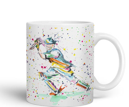 Cricket Sport Sportsmen Watercolour Ceramic Coloured Mug Cup for Tea Coffee Hot brew 330ml 11Oz Gift