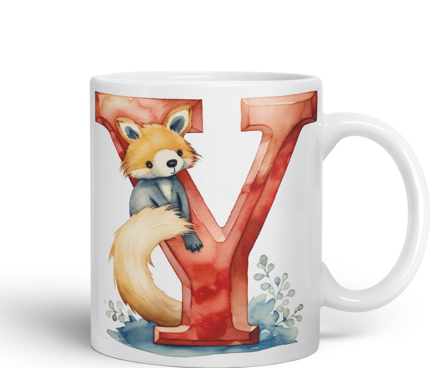Letter Y mug, Animals Alphabet Letter Y Monogram animal for kids Ceramic Coloured Mug Cup for Tea Coffee Hot brew 330ml 11Oz Gift
