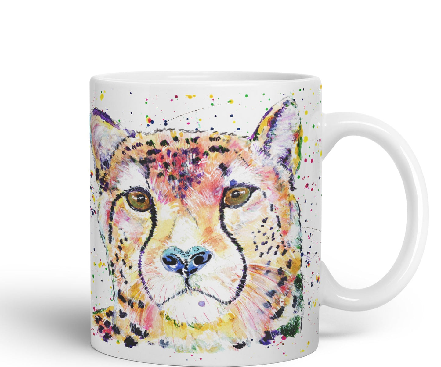 Cheatah Big Cat Safari animals Watercolour Ceramic Coloured Mug Cup for Tea Coffee Hot brew 330ml 11Oz Gift