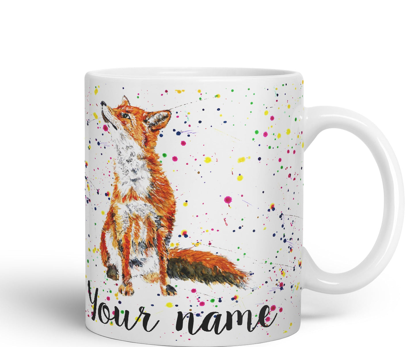 Vixar Personalised with Your Text Fox British Wildlife Animals Watercolour Art Coloured Ceramic Mug Cup Gift 330ml 11oz Custom Work Office Tea Coffee