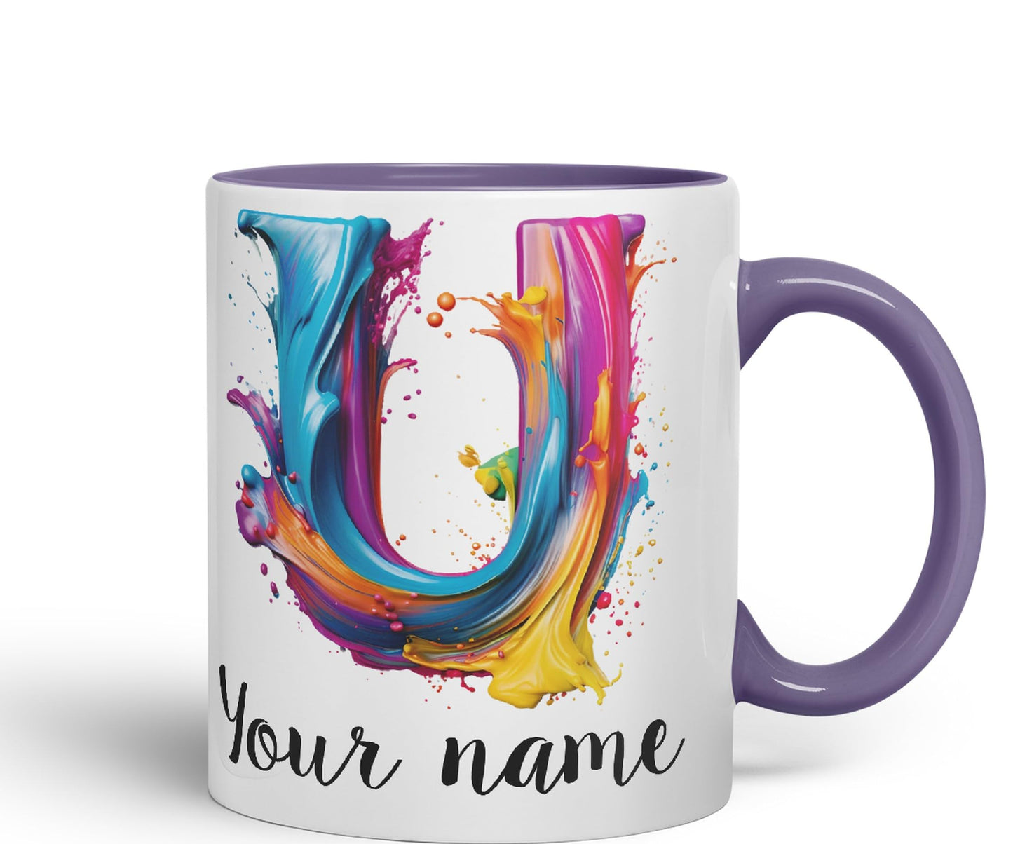 Personalised Letter U mug, Alphabet cusomized custom Letter U Monogram watercolour Ceramic Coloured Mug Cup for Tea Coffee Hot brew 330ml 11Oz Gift