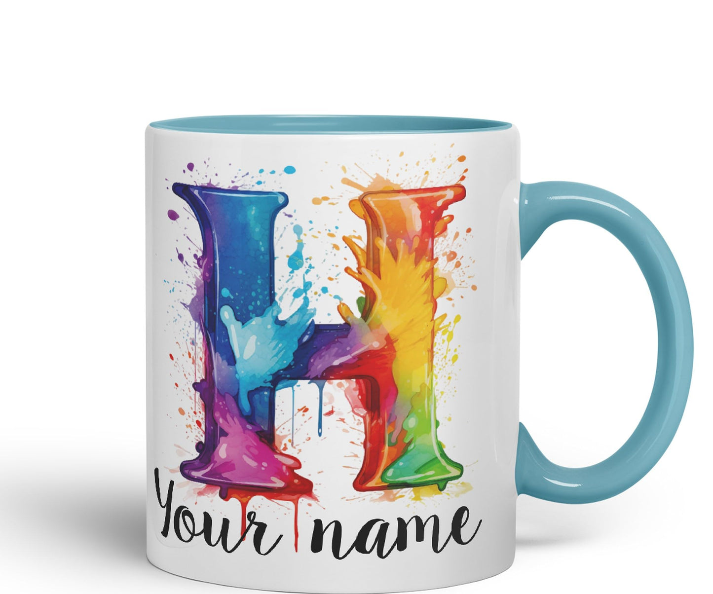 Personalised Letter H mug, Alphabet cusomized custom Letter H Monogram watercolour Ceramic Coloured Mug Cup for Tea Coffee Hot brew 330ml 11Oz Gift