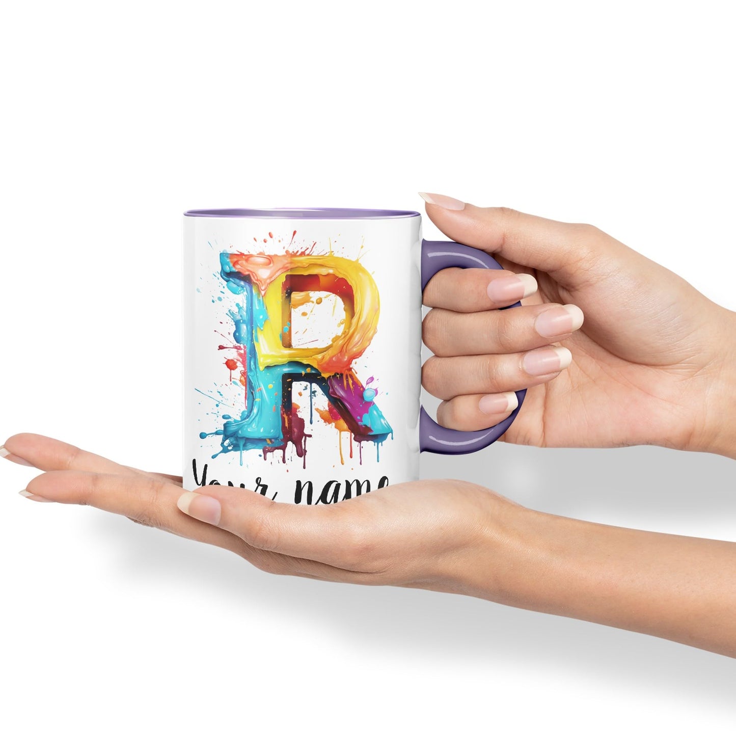 Personalised Letter R mug, Alphabet cusomized custom Letter R Monogram watercolour Ceramic Coloured Mug Cup for Tea Coffee Hot brew 330ml 11Oz Gift