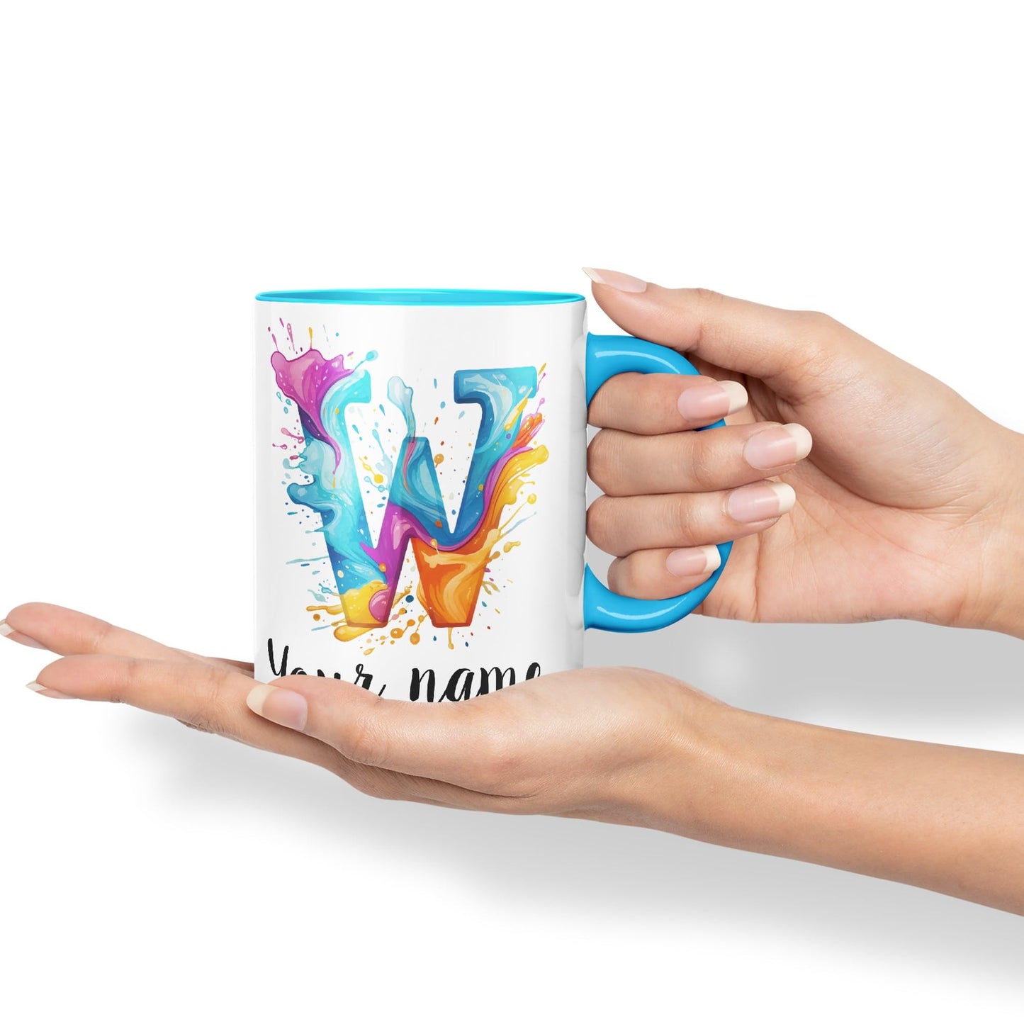 Personalised Letter W mug, Alphabet cusomized custom Letter W Monogram watercolour Ceramic Coloured Mug Cup for Tea Coffee Hot brew 330ml 11Oz Gift